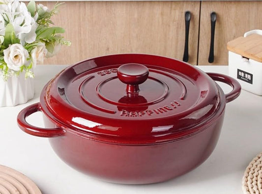 Nutrion Happiness Series Enameled Cast Iron Dutch Oven, 5.5 Litre, Round Dutch Ovens Pot with Dual Handle for Bread Baking, Dutch Ovens with Lid, Bread Oven, Dark Red