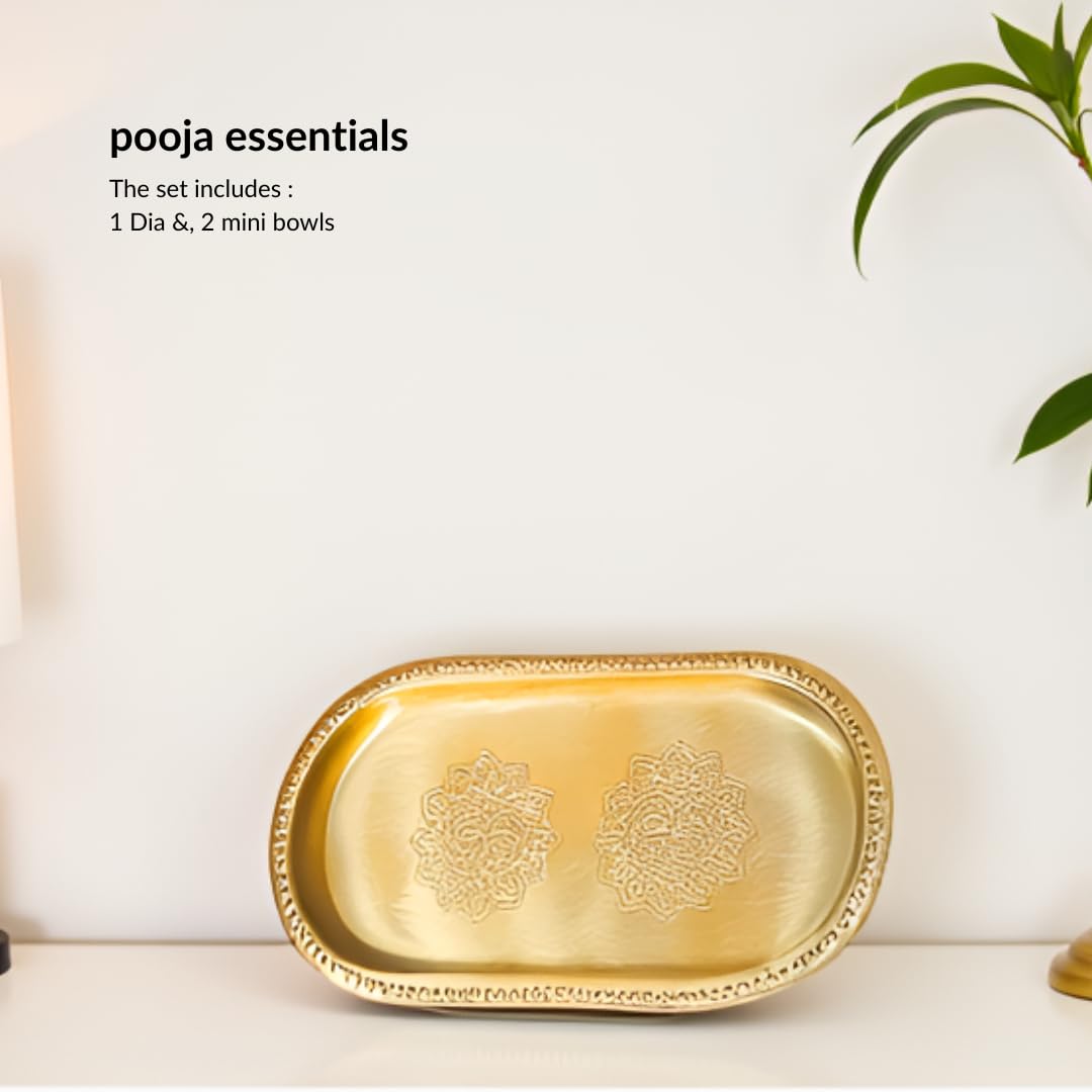 Nutrion Brass Pooja Thali | 10 Inch Traditional Puja Plate for Aarti, Arathi & Festivals | Durable & Easy to Clean | Ideal for Home Temple & Gifting