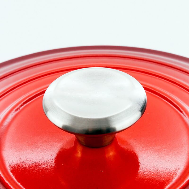 Nutrion Happiness Series Enameled Cast Iron Dutch Oven, 5.5 Litre, Round Dutch Ovens Pot with Dual Handle for Bread Baking, Dutch Ovens with Lid, Bread Oven, Red