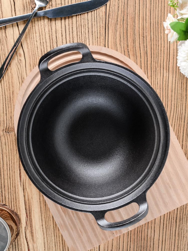 NUTRION Pre-Seasoned Cast Iron Wok/Kadai with Glass Lid | 12 Inch (3.5 Litre) | Heavy Duty Deep Fry Pan for Curry, Biryani & Stir Fry | Gas & Induction Compatible | Naturally Non-Stick & Durable