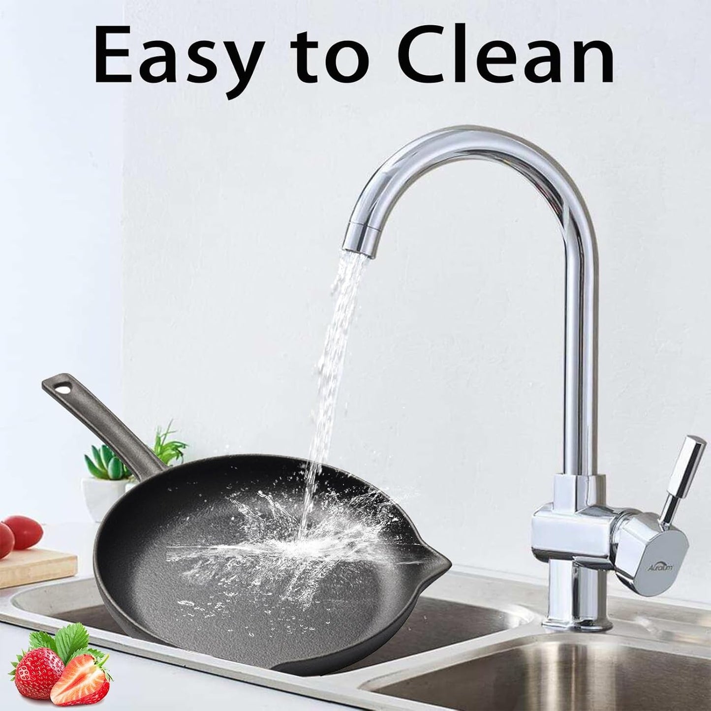 NUTRION Pre-Seasoned Cast Iron Frying Pan | 10 Inch (2.5 Litre) | Heavy Duty Skillet for Frying, Sautéing, Dosa & Indian Cooking | Naturally Non-Stick, Non-Toxic & Induction Compatible