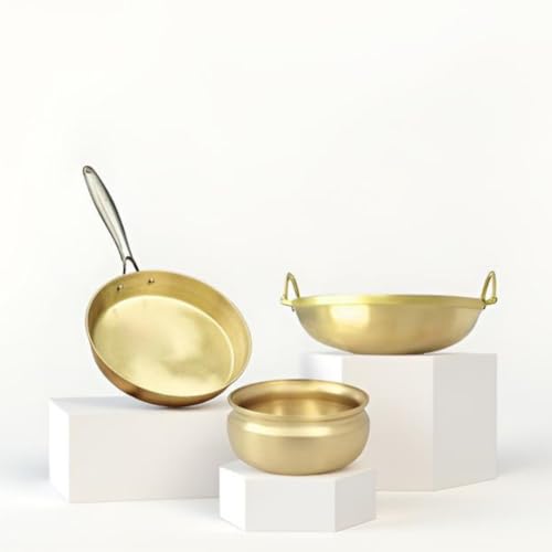 NUTRION Bronze Kadai Cookware Combo – 10″/3 L Kadai & 9″/1.8 – Tin-Coated Traditional Kerala Bronze, Chemical-Free, Even-Heat, Durable Duo