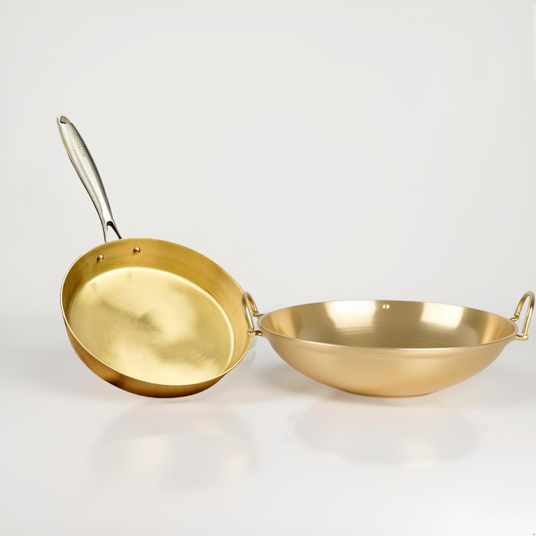 NUTRION Bronze Kadai Cookware Combo – 10″/3 L Kadai & 9″/1.8 – Tin-Coated Traditional Kerala Bronze, Chemical-Free, Even-Heat, Durable Duo