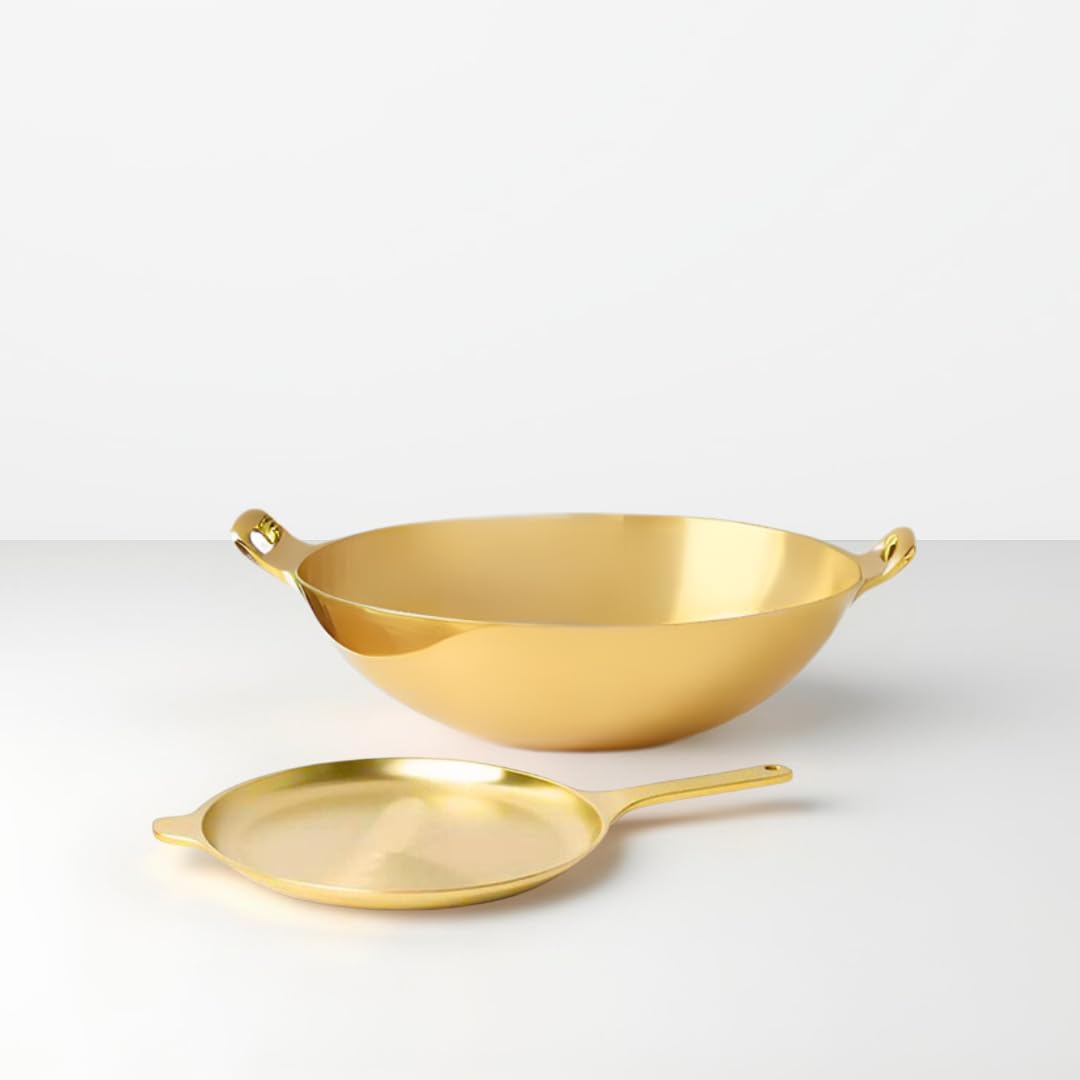 NUTRION Bronze Kadai Cookware Combo – 10″/3 L Kadai & 9″/1.8 – Tin-Coated Traditional Kerala Bronze, Chemical-Free, Even-Heat, Durable Duo