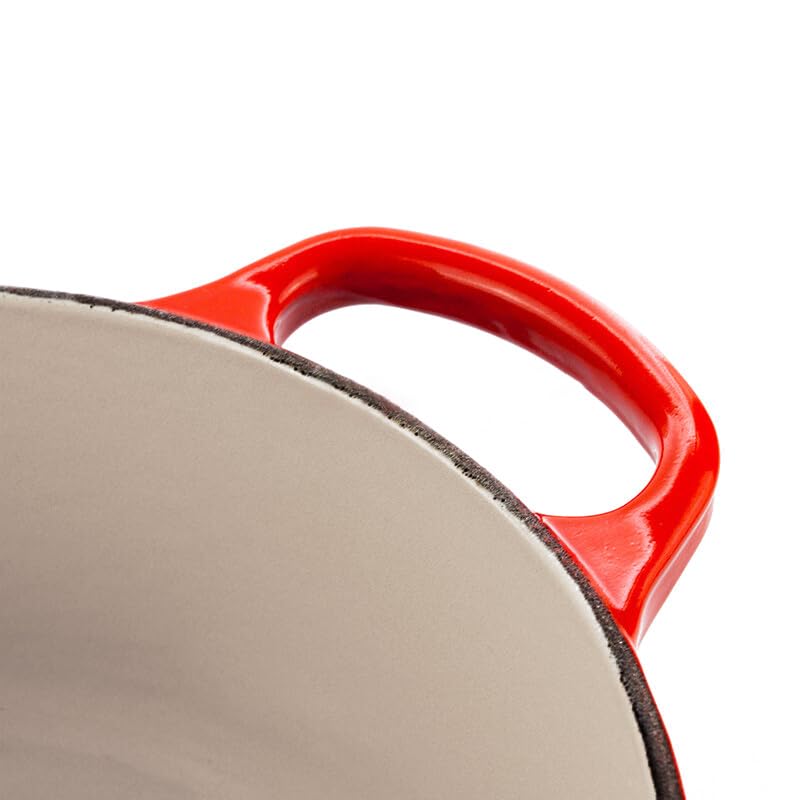 Nutrion Happiness Series Enameled Cast Iron Dutch Oven, 5.5 Litre, Round Dutch Ovens Pot with Dual Handle for Bread Baking, Dutch Ovens with Lid, Bread Oven, Red