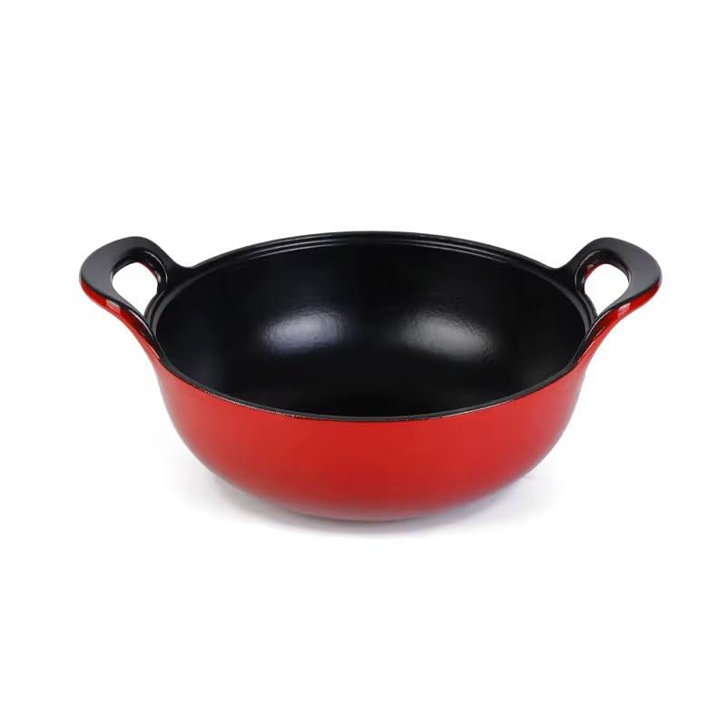 NUTRION Enamel Cast Iron Kadai | 8 Inch (2 Litre) | Heavy Duty Enamel Coated Deep Fry Pan for Curry, Biryani & Sabzi | Non-Toxic, Rust-Free, Easy to Clean & Gas/Induction Compatible