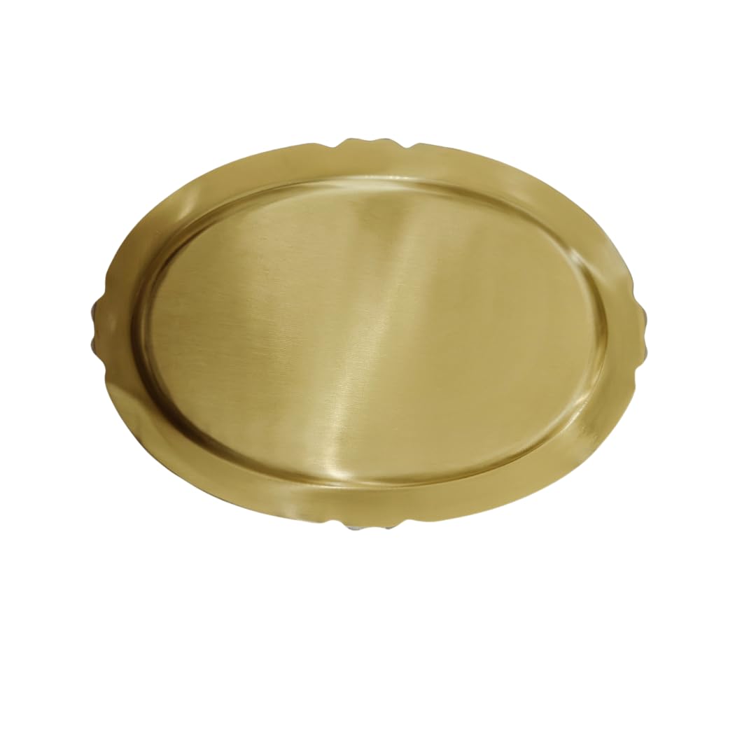 Nutrion Brass Pooja Thali | 10 Inch Traditional Puja Plate for Aarti, Arathi & Festivals | Durable & Easy to Clean | Ideal for Home Temple & Gifting