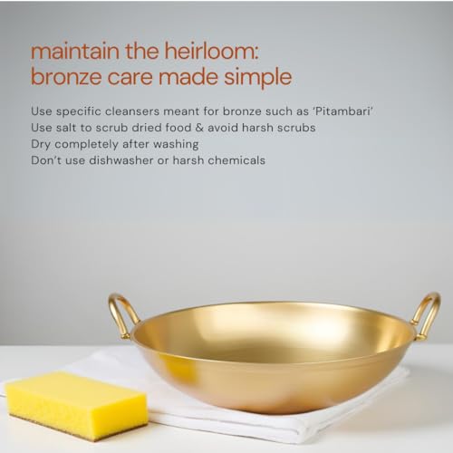 NUTRION Bronze Kadai Cookware Combo – 10″/3 L Kadai & 9″/1.8 – Tin-Coated Traditional Kerala Bronze, Chemical-Free, Even-Heat, Durable Duo