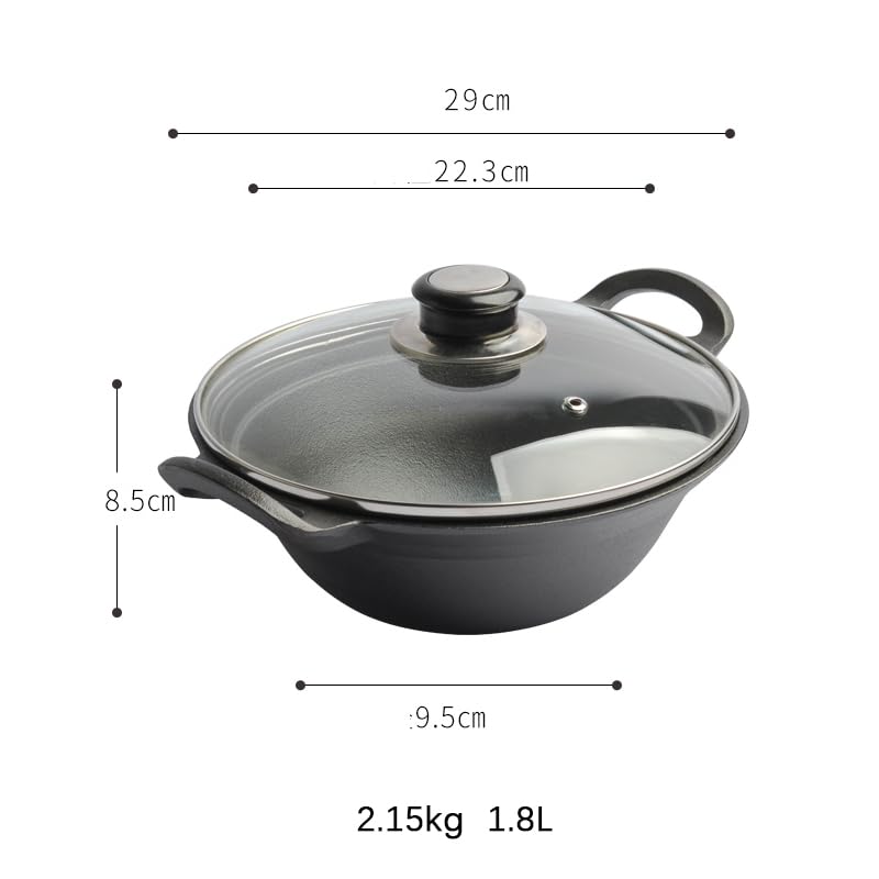 NUTRION Pre-Seasoned Cast Iron Wok/Kadai with Glass Lid | 12 Inch (3.5 Litre) | Heavy Duty Deep Fry Pan for Curry, Biryani & Stir Fry | Gas & Induction Compatible | Naturally Non-Stick & Durable