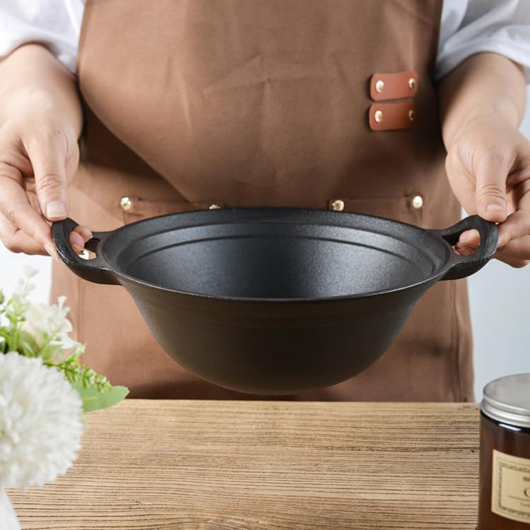 NUTRION Pre-Seasoned Cast Iron Wok/Kadai with Glass Lid | 12 Inch (3.5 Litre) | Heavy Duty Deep Fry Pan for Curry, Biryani & Stir Fry | Gas & Induction Compatible | Naturally Non-Stick & Durable