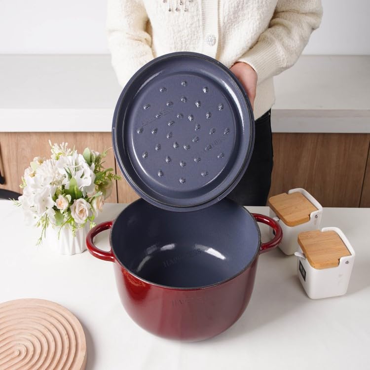 Enameled Cast Iron Dutch Oven, 7.8 Litre, Round Dutch Ovens Pot with Dual Handle for Bread Baking, Dutch Ovens with Lid, Bread Oven, Dark Red(28 cm x13 cm)