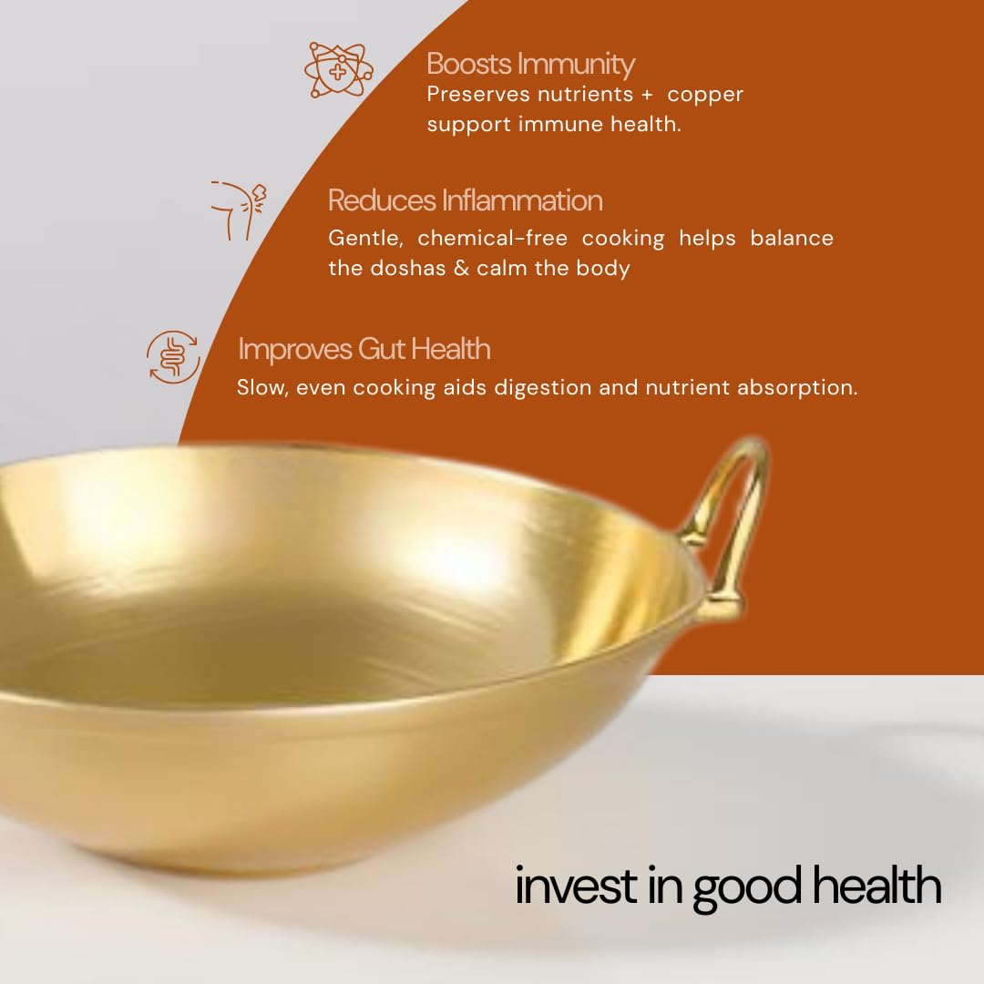 NUTRION Bronze Kadai Cookware Combo – 10″/3 L Kadai & 9″/1.8 – Tin-Coated Traditional Kerala Bronze, Chemical-Free, Even-Heat, Durable Duo