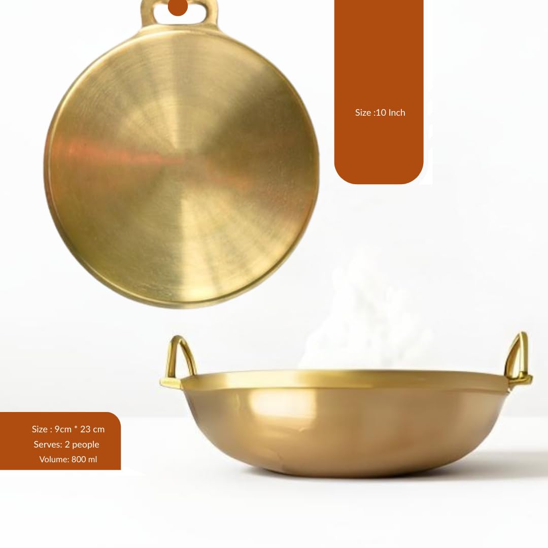 NUTRION Bronze Kadai Cookware Combo – 10″/3 L Kadai & 9″/1.8 – Tin-Coated Traditional Kerala Bronze, Chemical-Free, Even-Heat, Durable Duo