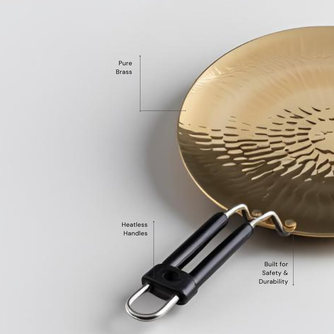 NUTRION Pure Bronze Frying Pan - Traditional Indian Cooking Pan/Tawa for Cooking with Health-Boosting Properties (24 cm) (Medium Pan)