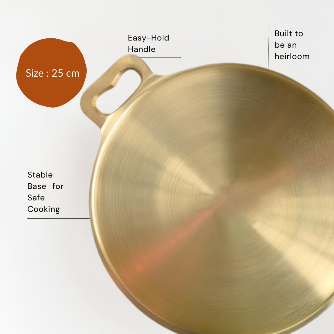 NUTRION Pure Bronze Frying Pan - Traditional Indian Cooking Pan/Tawa for Cooking with Health-Boosting Properties (24 cm) (Medium Pan)