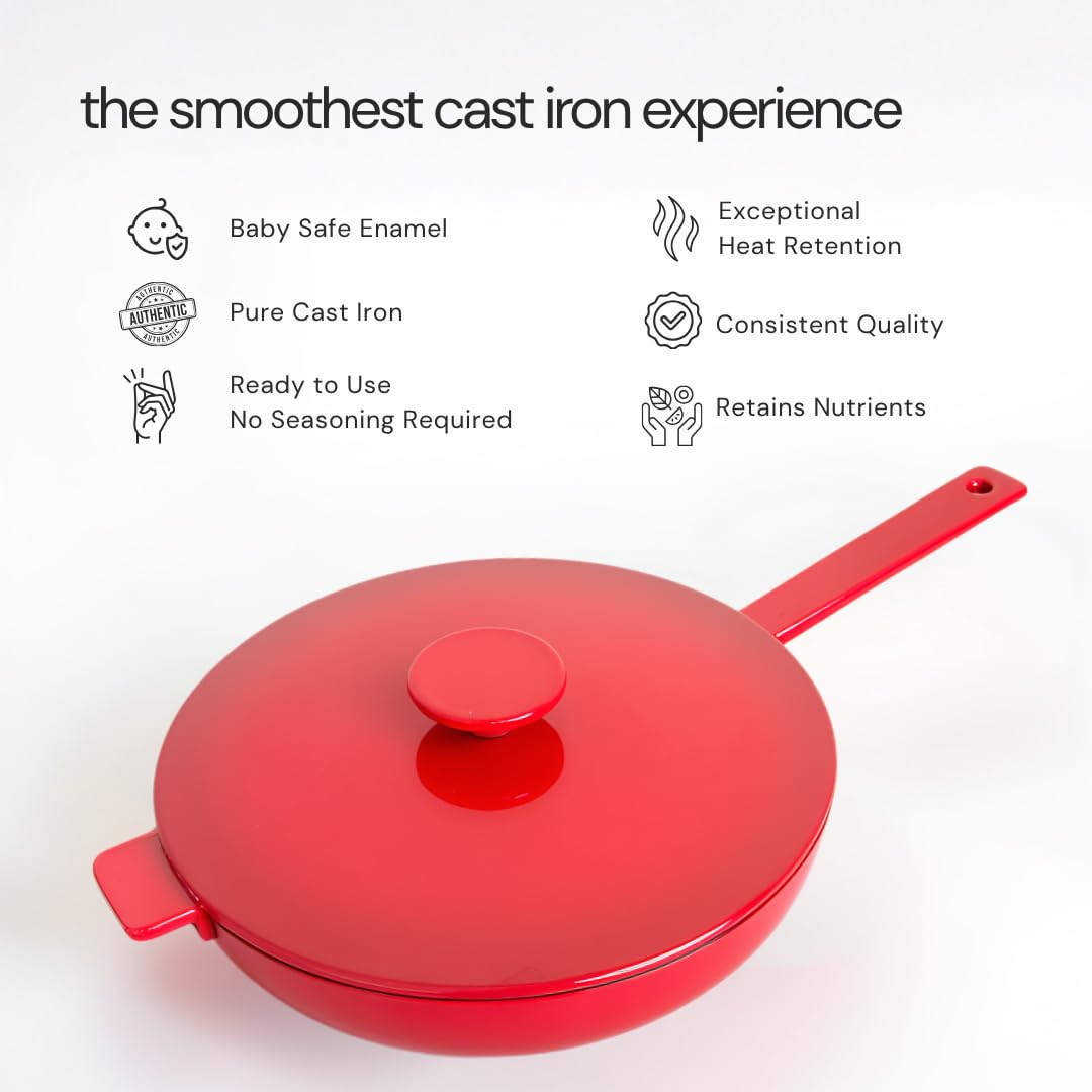 NUTRION Enamel Cast Iron Frying Pan with lid | 12 Inch (3Litre) | Heavy Duty Skillet for Frying, Sauteing & Everyday Cooking | Non-Toxic, Rust-Free & Easy to Clean Cookware(Heavy Duty)