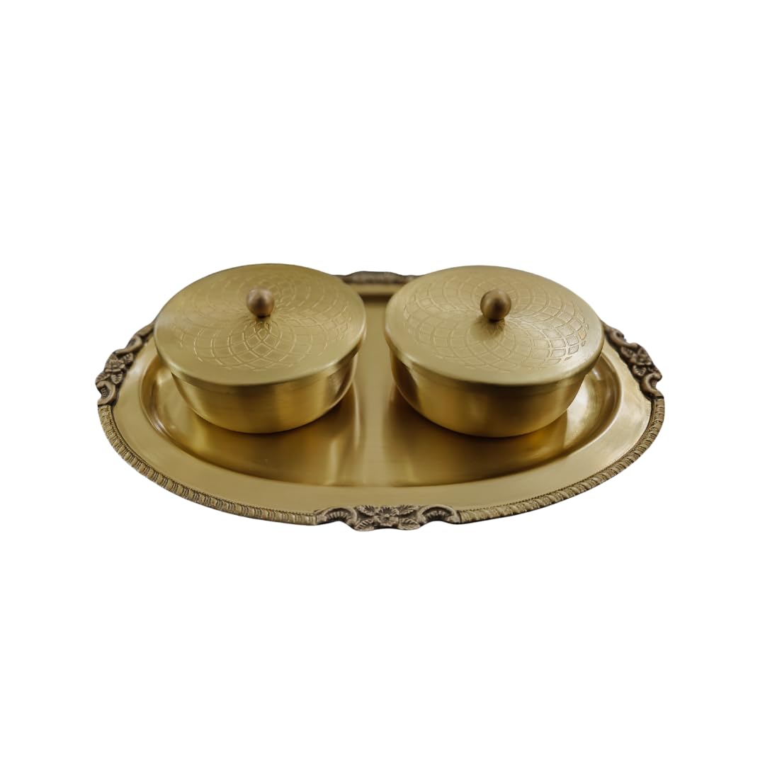 Nutrion Brass Pooja Thali | 10 Inch Traditional Puja Plate for Aarti, Arathi & Festivals | Durable & Easy to Clean | Ideal for Home Temple & Gifting