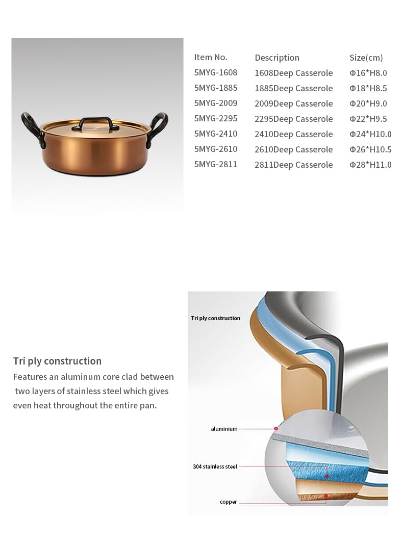 Copper-Toned Non-Stick Cooking Pan with Lid, 2 Handles, 26 cm