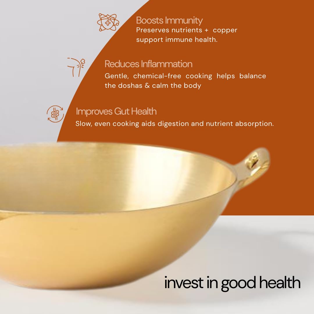 NUTRION Bronze Kadai Cookware Combo – 10″/3 L Kadai & 9″/1.8 – Tin-Coated Traditional Kerala Bronze, Chemical-Free, Even-Heat, Durable Duo