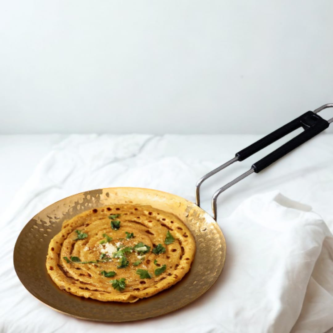 NUTRION Pure Bronze Frying Pan - Traditional Indian Cooking Pan/Tawa for Cooking with Health-Boosting Properties (24 cm) (Medium Pan)
