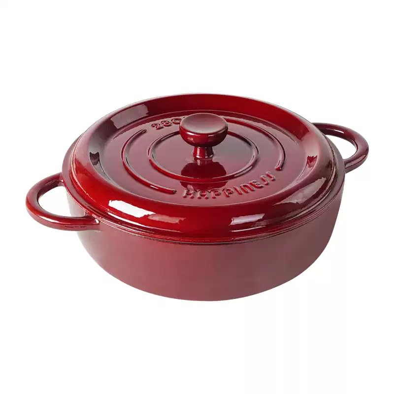 Nutrion Happiness Series Enameled Cast Iron Dutch Oven, 5.5 Litre, Round Dutch Ovens Pot with Dual Handle for Bread Baking, Dutch Ovens with Lid, Bread Oven, Dark Red