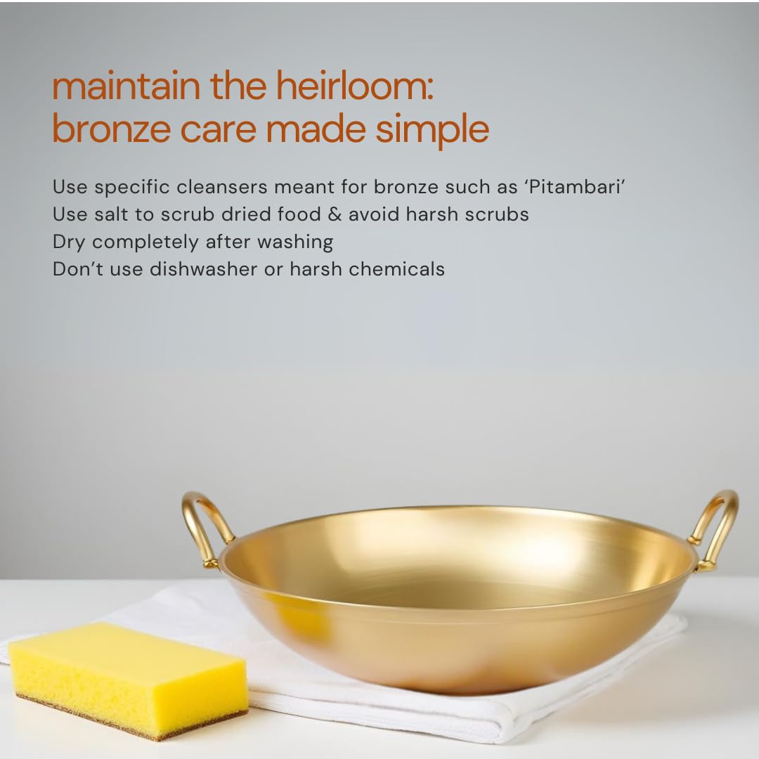 NUTRION Bronze Kadai Cookware Combo – 10″/3 L Kadai & 9″/1.8 – Tin-Coated Traditional Kerala Bronze, Chemical-Free, Even-Heat, Durable Duo