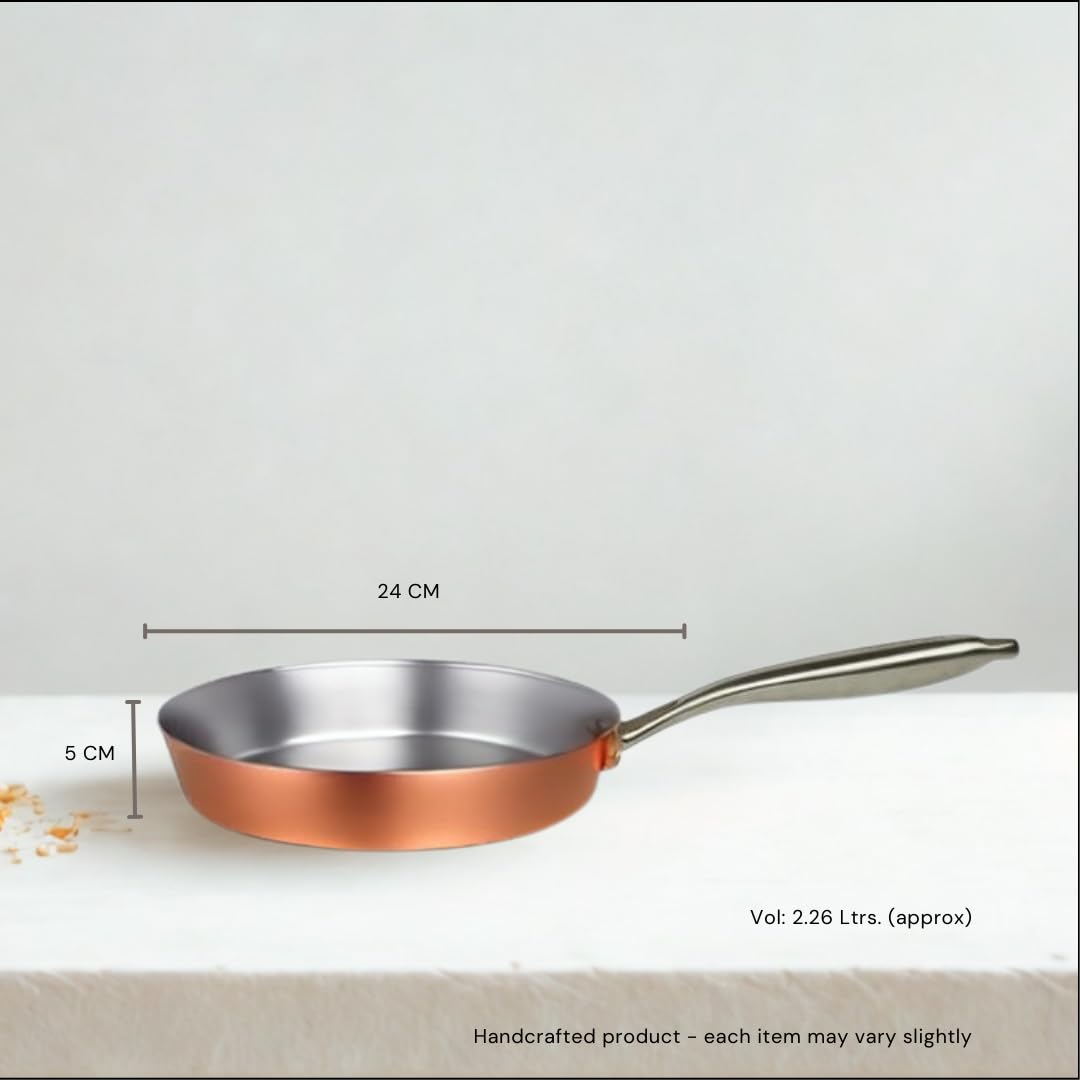 NUTRION Pure Bronze Frying Pan - Traditional Indian Cooking Pan/Tawa for Cooking with Health-Boosting Properties (24 cm) (Medium Pan)