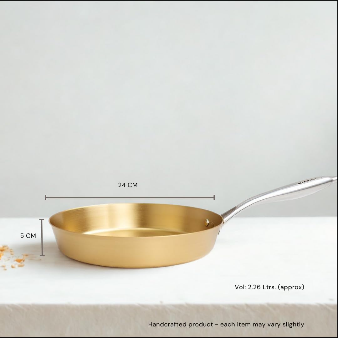 NUTRION Pure Bronze Frying Pan - Traditional Indian Cooking Pan/Tawa for Cooking with Health-Boosting Properties (24 cm) (Medium Pan)
