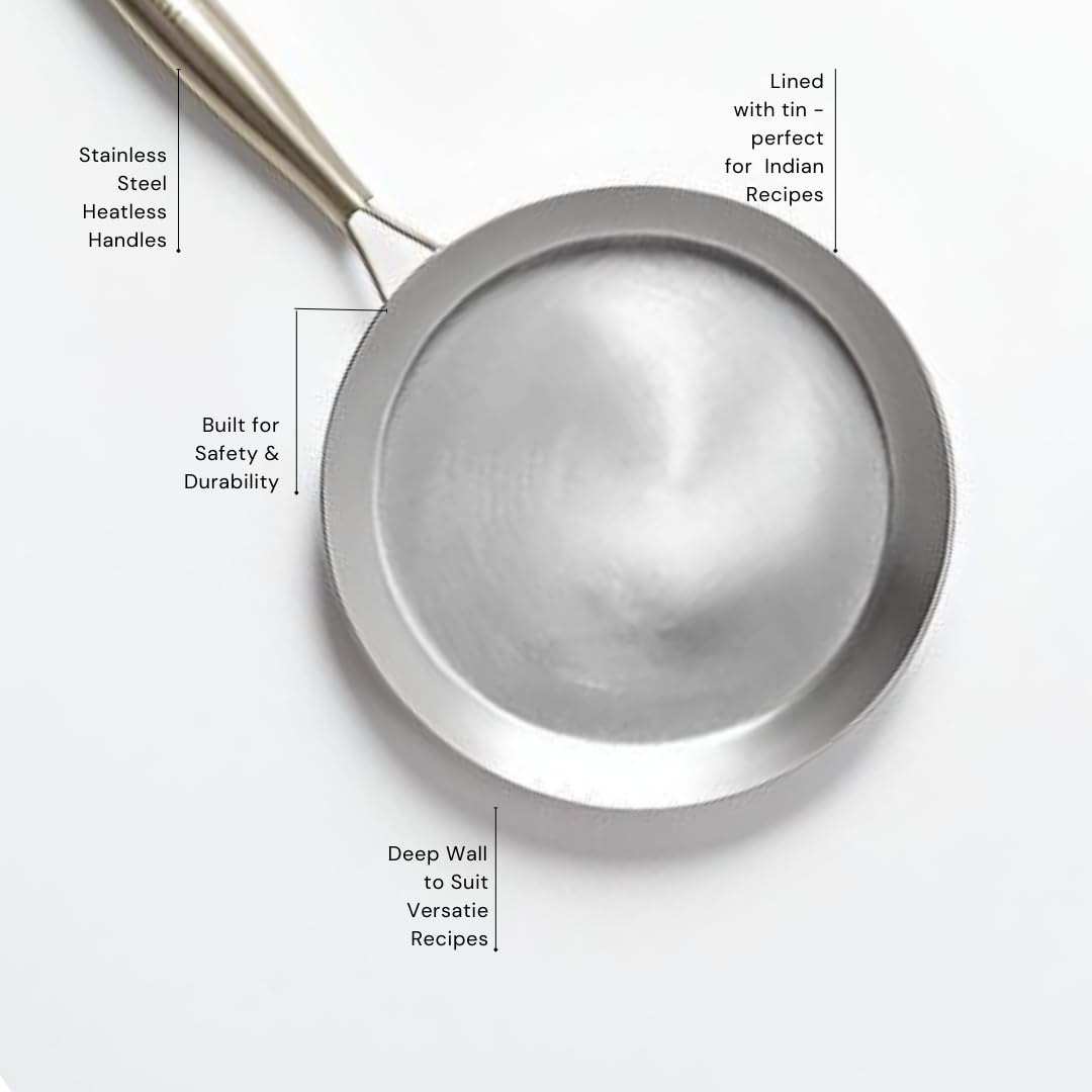 NUTRION Pure Bronze Frying Pan - Traditional Indian Cooking Pan/Tawa for Cooking with Health-Boosting Properties (24 cm) (Medium Pan)
