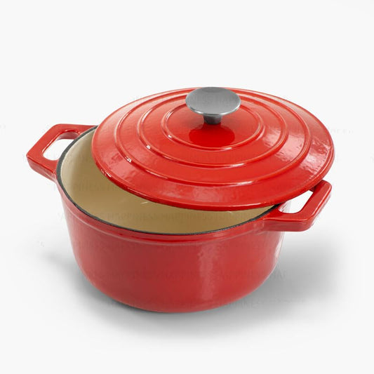 Nutrion Happiness Series Enameled Cast Iron Dutch Oven, 5.5 Litre, Round Dutch Ovens Pot with Dual Handle for Bread Baking, Dutch Ovens with Lid, Bread Oven, Red