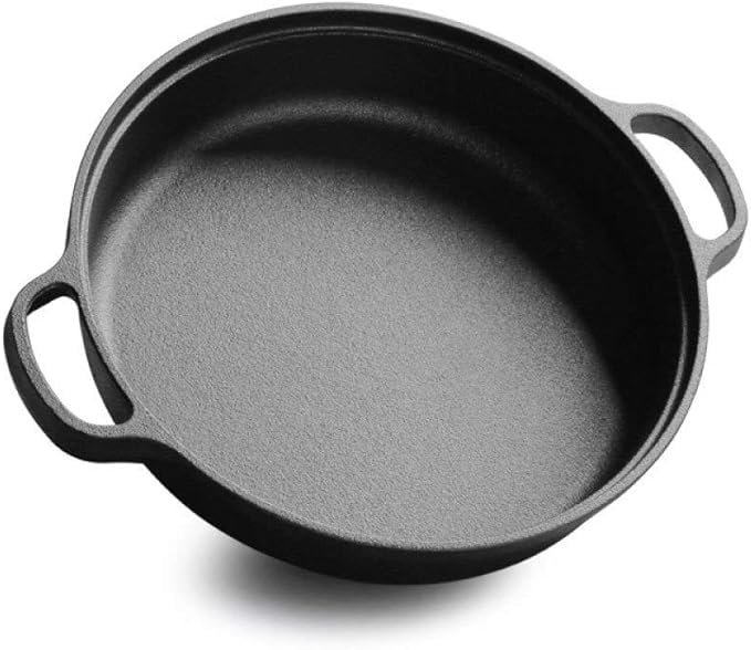 NUTRION Pre-Seasoned Cast Iron Kadai with Double Handles | 11 Inch (3 Litre) | Heavy Duty Deep Fry Pan for Curry, Biryani & Frying | Naturally Non-Stick, Non-Toxic & Gas/Induction Compatible