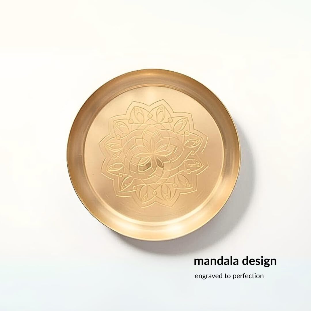 Nutrion Brass Pooja Thali | 10 Inch Traditional Puja Plate for Aarti, Arathi & Festivals | Durable & Easy to Clean | Ideal for Home Temple & Gifting