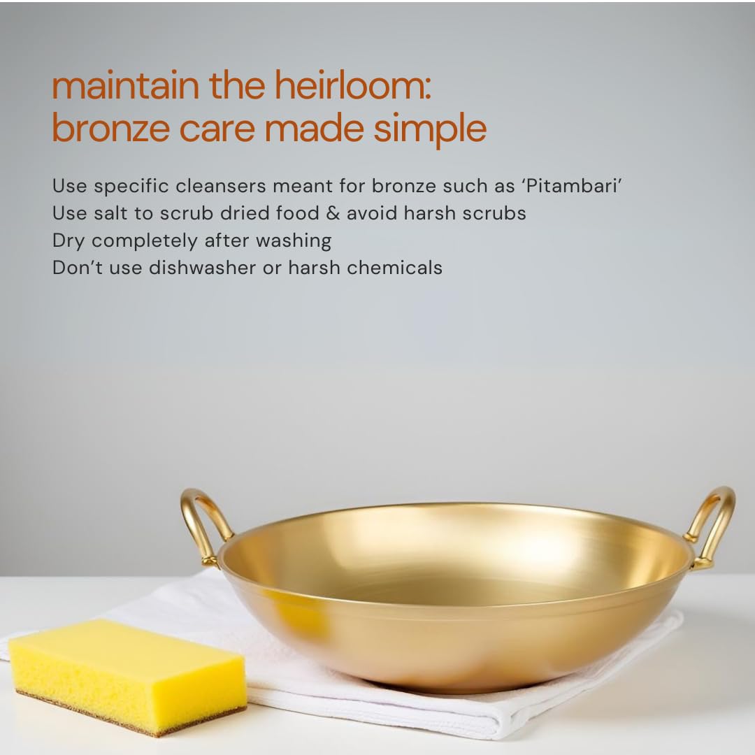 NUTRION Bronze Kadai Cookware Combo – 10″/3 L Kadai & 9″/1.8 – Tin-Coated Traditional Kerala Bronze, Chemical-Free, Even-Heat, Durable Duo
