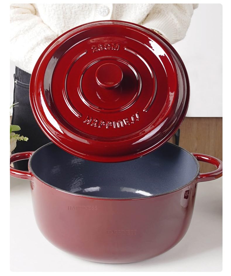 Enameled Cast Iron Dutch Oven, 7.8 Litre, Round Dutch Ovens Pot with Dual Handle for Bread Baking, Dutch Ovens with Lid, Bread Oven, Dark Red(28 cm x13 cm)