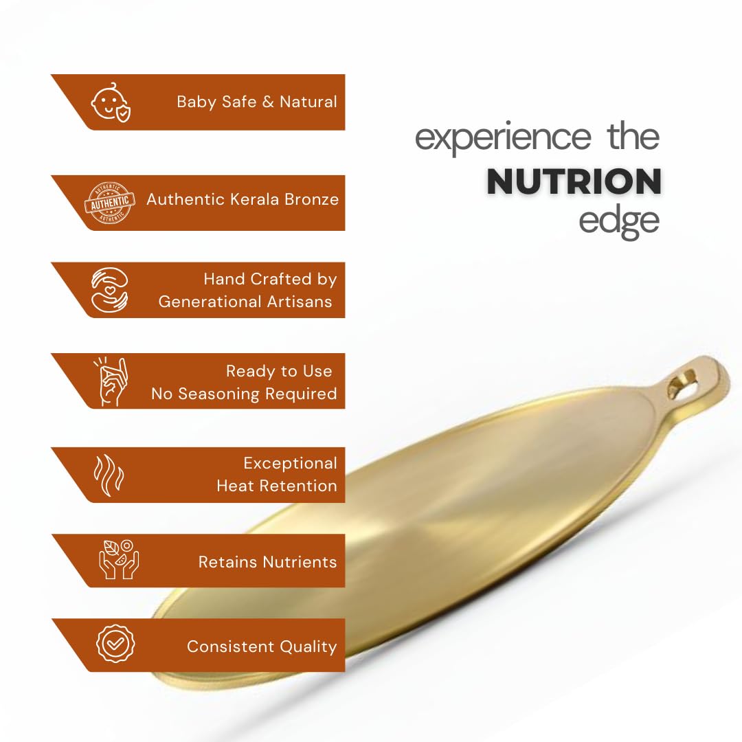 NUTRION Pure Bronze Frying Pan - Traditional Indian Cooking Pan/Tawa for Cooking with Health-Boosting Properties (24 cm) (Medium Pan)