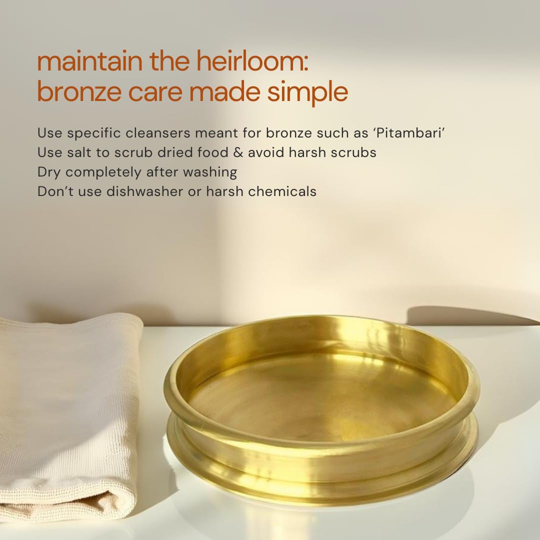 NUTRION Bronze Kadai Cookware Combo – 10″/3 L Kadai & 9″/1.8 – Tin-Coated Traditional Kerala Bronze, Chemical-Free, Even-Heat, Durable Duo