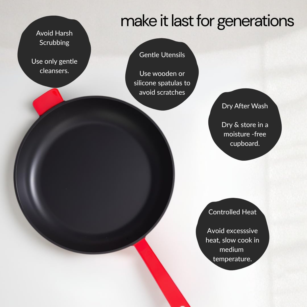 NUTRION Enamel Cast Iron Frying Pan with lid | 12 Inch (3Litre) | Heavy Duty Skillet for Frying, Sauteing & Everyday Cooking | Non-Toxic, Rust-Free & Easy to Clean Cookware(Heavy Duty)