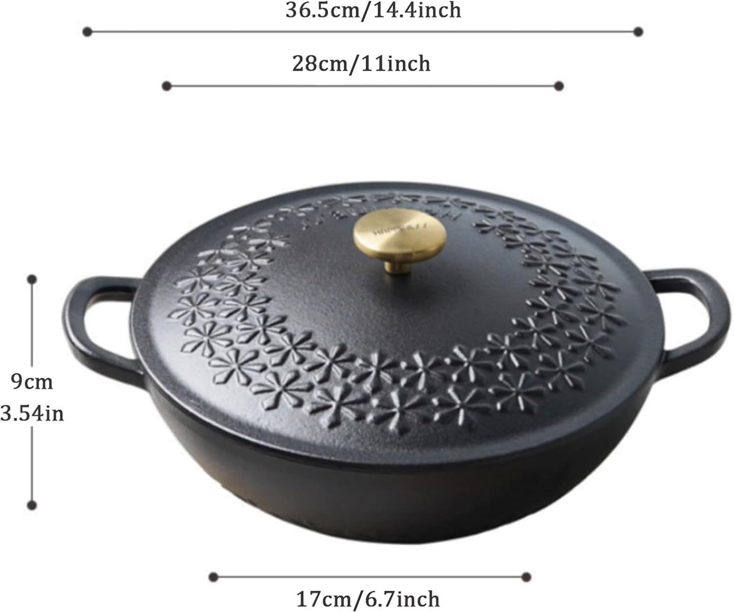 NUTRION Happiness Series Floral Pattern Lightweight Pre-Seasoned Cast Iron Dutch Oven with Lid - Smooth Polished Surface, Easy to Clean Cast Iron Pot Use in The Oven, on The Stove or Grill