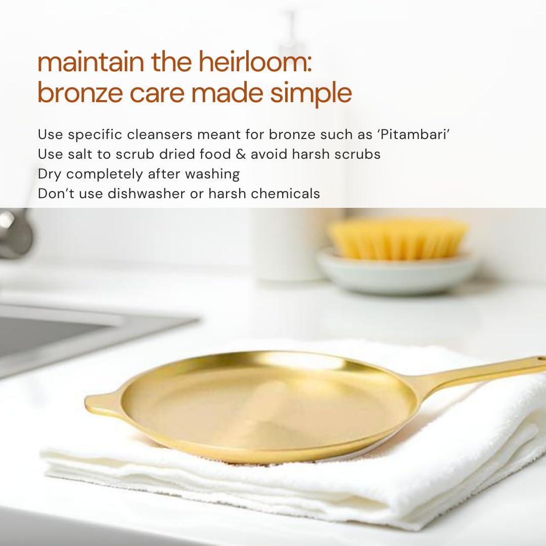 NUTRION Pure Bronze Frying Pan - Traditional Indian Cooking Pan/Tawa for Cooking with Health-Boosting Properties (24 cm) (Medium Pan)