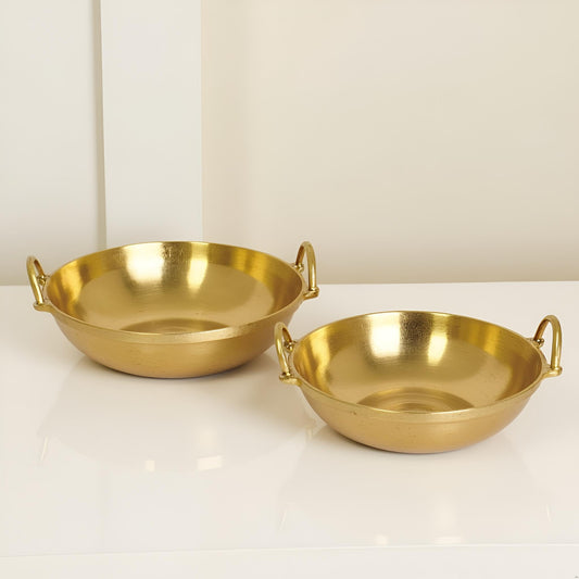 NUTRION Bronze Kadai Cookware Combo – 10″/3 L Kadai & 9″/1.8 – Tin-Coated Traditional Kerala Bronze, Chemical-Free, Even-Heat, Durable Duo