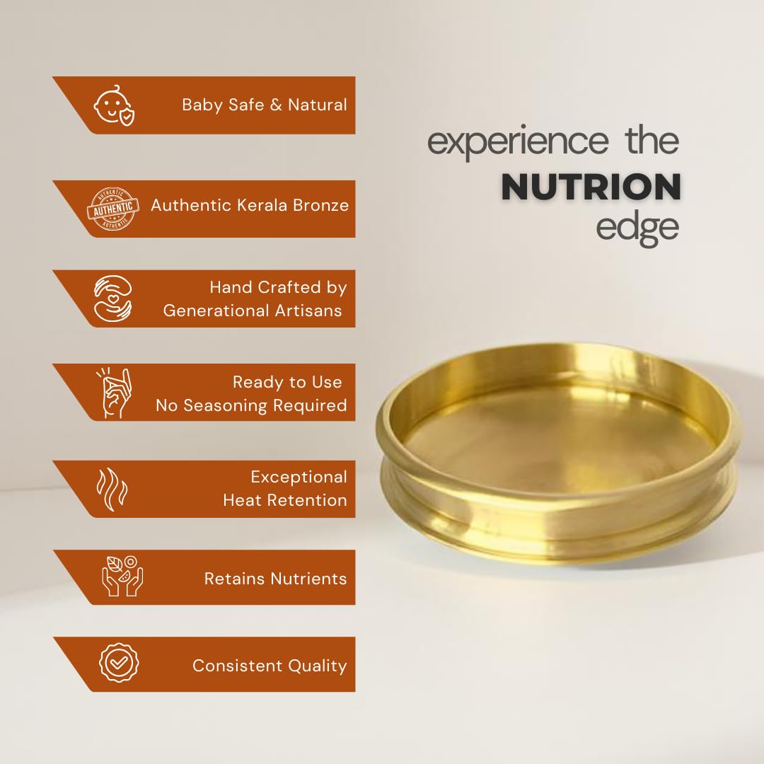 NUTRION Bronze Kadai Cookware Combo – 10″/3 L Kadai & 9″/1.8 – Tin-Coated Traditional Kerala Bronze, Chemical-Free, Even-Heat, Durable Duo