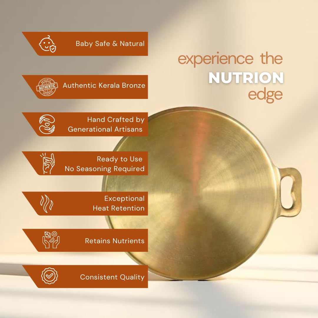 NUTRION Bronze Kadai Cookware Combo – 10″/3 L Kadai & 9″/1.8 – Tin-Coated Traditional Kerala Bronze, Chemical-Free, Even-Heat, Durable Duo