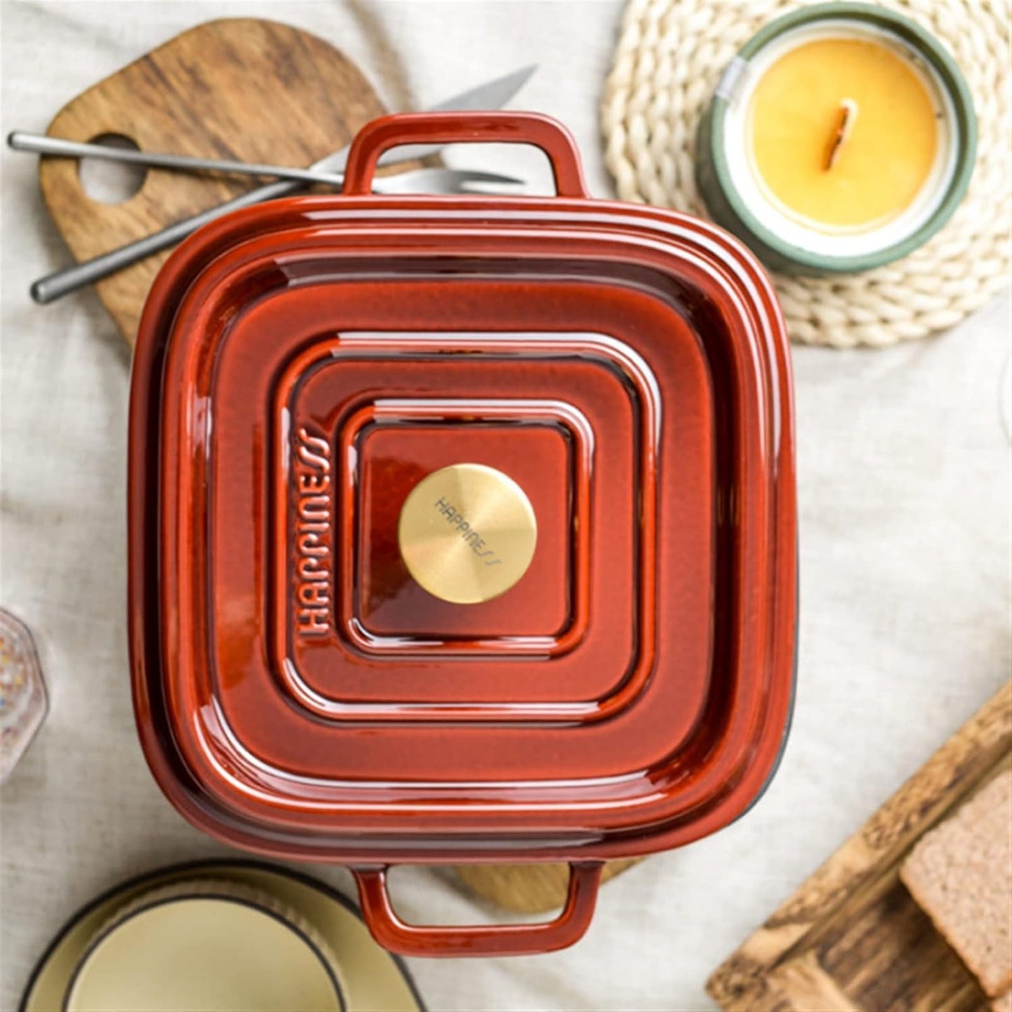 Nutrion Happiness Series Premium Enamelled Cast Iron Dutch Oven, Gold Knob
