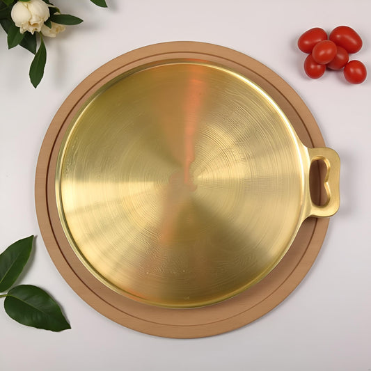 NUTRION Pure Bronze Frying Pan - Traditional Indian Cooking Pan/Tawa for Cooking with Health-Boosting Properties (24 cm) (Medium Pan)